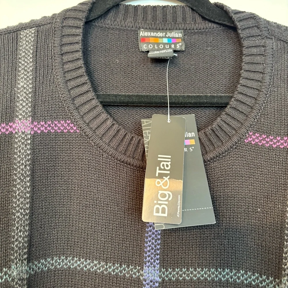 Alexander Julian Black Checkered Crewneck Sweater Mens 4XL